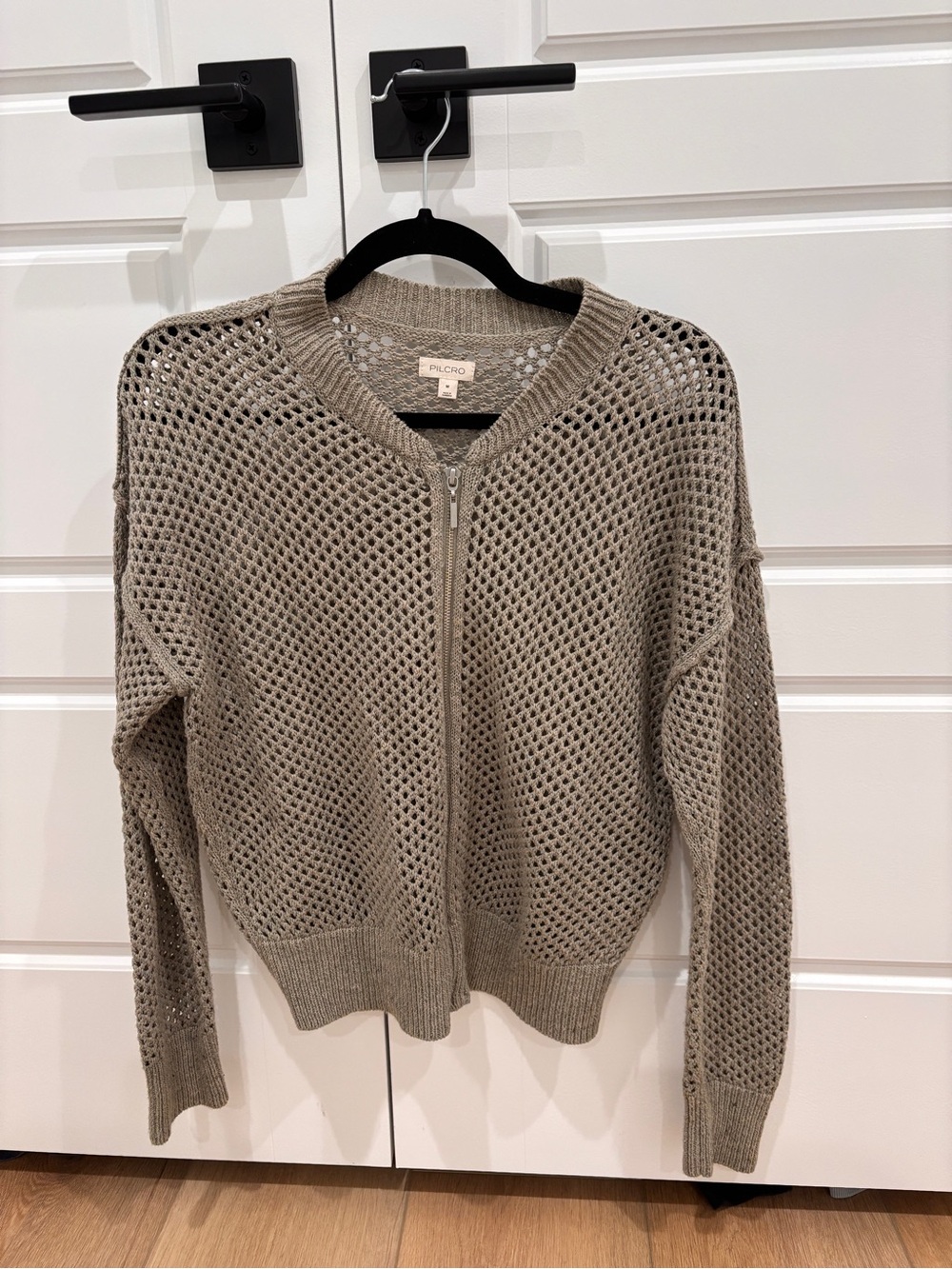 Anthropologie Pilcro Stitchy Open-Knit Bomber Cardigan Sweater Size Medium